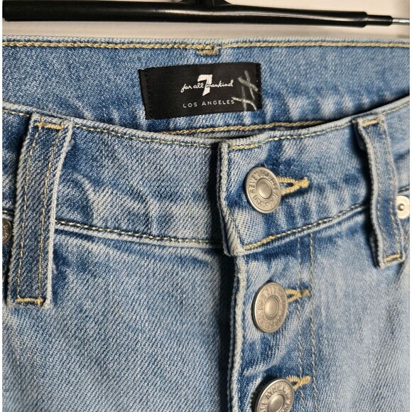 7 For All Mankind High Waist Cropped Straight Leg Distressed Denim Jeans Size 27 - Picture 4 of 10